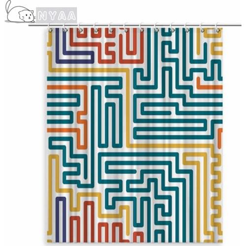 Home Decor Geometric Stripes Wave Bathroom Shower Curtains Waterproof Polyester Fabric Bath Curtains for Bathroom with Hooks