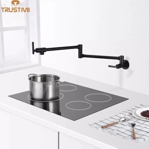Brass PoWall Mounted Kitchen t Filler Tap Sink Faucet Black Single Cold Taps Single Hole faucets 360 Rotate Folding Spout spigot