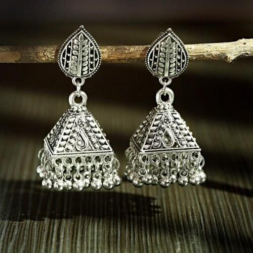 Ethnic Style Vintage Bohemian Drop Earrings Luxury Alloy Silver Colour Birdcage Pendant Copper Beads Tassel Earring Thai Jewelry