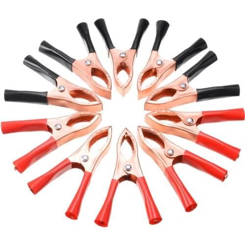 10pcs 30A Red+Black Car Battery Clip Polishing Electroplating Copper Cables Alligator Clip for Charger Clamp Voltage Tester Tool