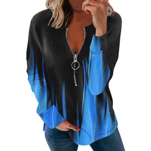 Fashion Women T-Shirt V-Neck Stripe Zipper Long Sleeves Loose Casual T Shirts Spring Spring Autumn Plus Size Tops Tee Shirts