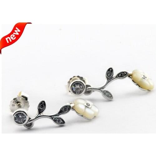 CKK Silver 925 Jewelry Stud Earrings Luminous Florals, Mother-Of-Pearl For Women Sterling Silver Earrings Anniversary Gift