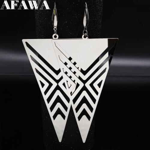 2021 Fashion Retro Geometry Big Long Stainless Steel Drop Earrings Women Jewelry Silver Color Earrings Jewelry Aretes E1614S02