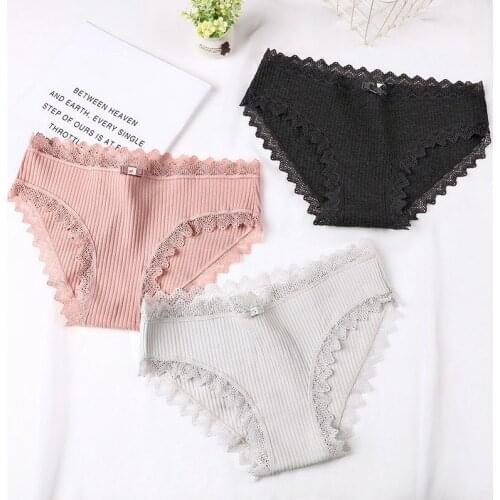 Womens Pure Cotton Briefs Seamless Low Rise Young Girls Panties Underwear with Cute Bow Sexy Lace Comfortable Panties Bikinis