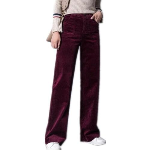 2018New Corduroy Autumn Spring Women Pants Female Wide Leg Casual Full Length Pants Female High Waist Zippers Plus Size Q1092