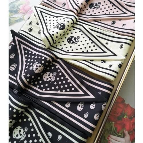 Skull Heads Print Scarf Cool Skeleton Silk Feeling Choker Lady Headband Multi Hairband Ribbon Belt Scarves Drop Shipping KBD234