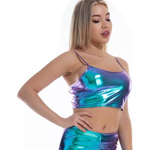 Womens Wrapped Breasted Lingerie Shiny Metallic Sexy Sling Lingerie tops