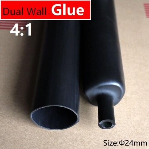 1M 24mm Diameter PE 4:1 Ratio Heat Shrinking Tube Adhesive Lined Dual Wall With Thick Glue Wire Wrap Waterproof Kit Cable Sleeve