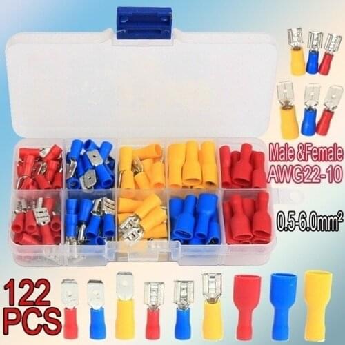 100/122PCS Assorted Full Insulated Fork U-type Set Terminals Kit Connectors Assortment Electrical Wire Crimp Spade Ring Terminal