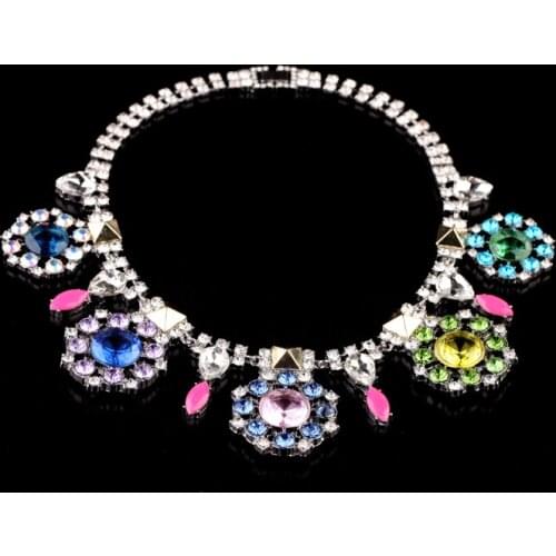 2017 Choker Necklace Silver Color Chain Turkish Jewelry Fresh Multicolour Crystal Short Design Pendant Necklace