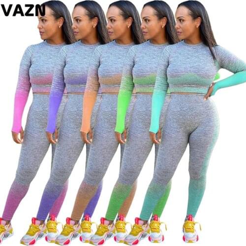 VAZN 2020 Autumn Hot High Quality Knit Outfits Regular Young Free Full Sleeve Top Long Pants Tracksuits Slim Women 2 Piece Set