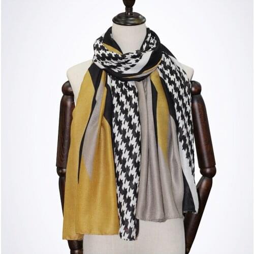 2021 Women Fashion Houndstooth Printed Pattern Geo Cotton Scarf Shawls Wraps Hijabs 6Colors 10pcs/lot