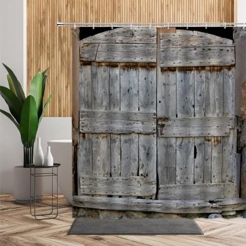 3D Vintage Wood Door Photo Shower Curtain Set Retro Wooden Pattern Decorative Bathroom Curtains Home Bath Decor Waterproof Cloth