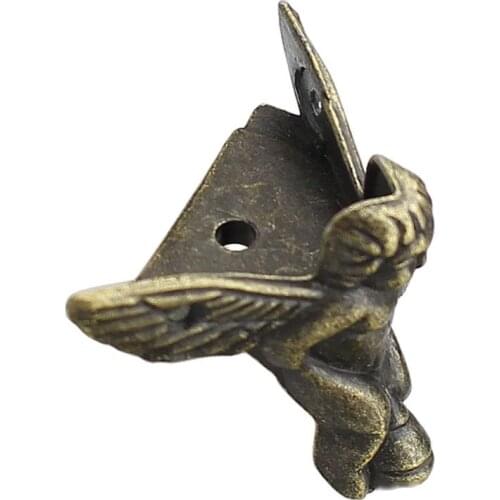 4Pcs Antique Bronze Angel Gift Box Wood Case Corner Protector Furniture Decor G32C