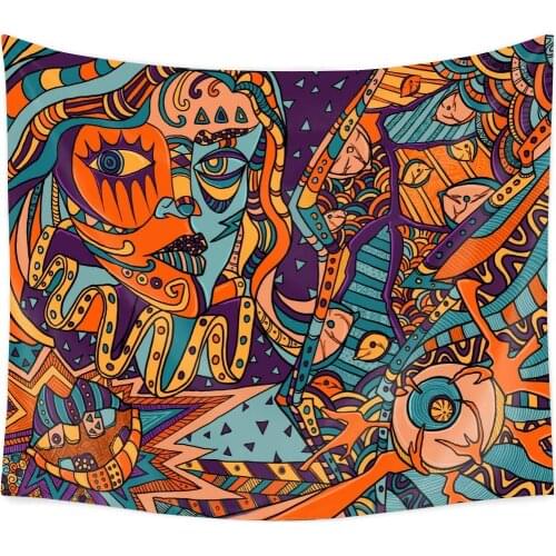 Abstract Unusual Figure with Color and Form Details Unique Arabesque Retro Pattern Tapestry