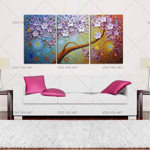 Unframed 3 Panel 100% Handmade Abstract Knife 3D White Floral Colorful Oil Painting on Canvas Artwork Picture Home Cuadros Decor