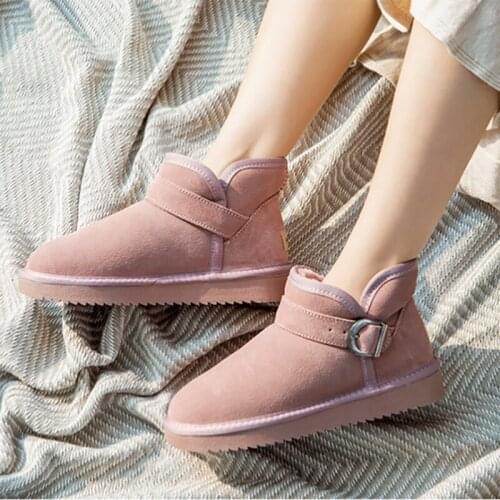 Australia Women Snow Boots 100% Genuine Cowhide Leather Ankle Boots Warm Winter Boots Woman Shoes Large Size 34-43