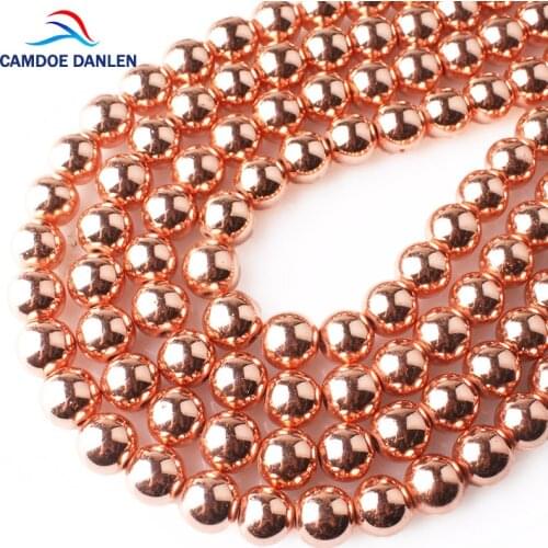 CAMDOE DANLEN AAA Natural Stone Beads Rose Gold Hematite 4 6 8 10 12 mm Round beads Fit Diy Beads For Jewelry Making Bracelet