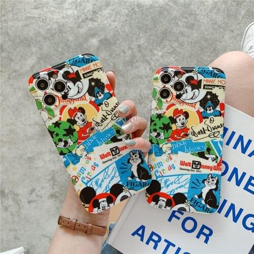 Disney Mickey Mouse Graffiti Phone Case for IPhone 11 12pro Max X Xs Max Xr 7/8plus Cartoon Hole All-inclusive Phone Back Cover