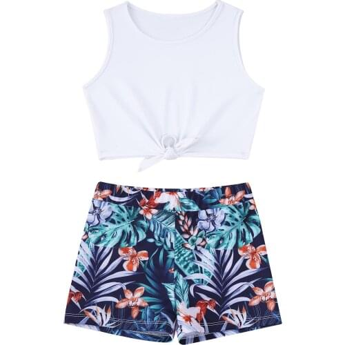 Kids Girls Sport Suit Summer Fashion Outfits Sleeveless Crop Sport Vest and Shorts Set for Gym Yoga Beach Running Dance Workout