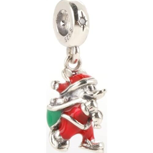 S925 Sterling Silver Mickey Christmas Mickey Red Epoxy Pendant Santa Claus Pendant
