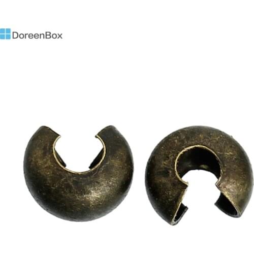 Doreen Box hot- 300 Bronze Color Crimp Beads Covers Findings 5mm x4mm( 2/8" x 1/8")