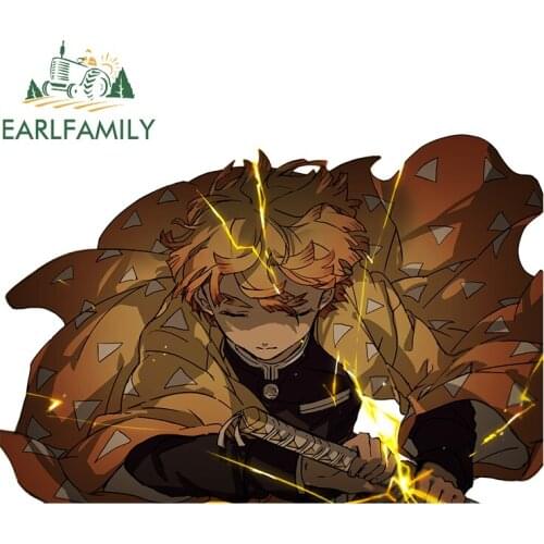 EARLFAMILY 13cm x 8.9cm For Zenitsu Anime Graffiti Car Sticker Motorcycle Auto Windshield Decal Sunscreen Scratch-Proof Decor