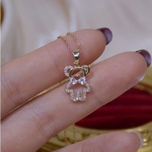 Ins Hot Sale Shining Bling AAA Zircon Pierced Animal Necklaces Women Clavicle Chain Charm Wedding Pendant 14K Real Gold Jewelry