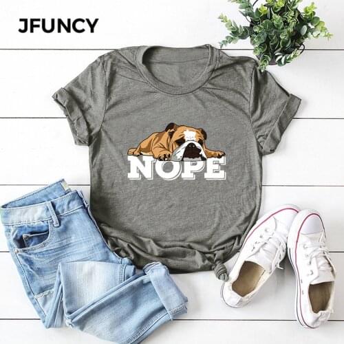 JFUNCY Plus Size Female Tshirt 100% Cotton T Shirts Women Tees Summer Loose Tops New Dog Print Woman Short Sleeve T-Shirt