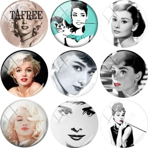 JOINBEAUTY Super Star Monroe Hepburn Art Picture Glass Cabochon 25mm Round Dome Jewelry Findings For Earrings Bracelet Necklace