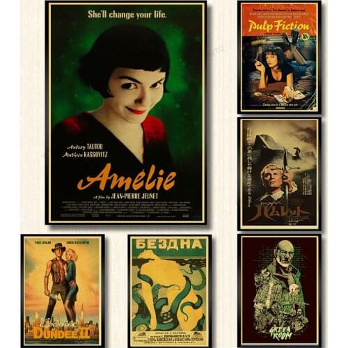 WTQ Canvas Painting Amelie Poster and Pulp Fiction Retro Poster Vintage Style Wall Decor Wall Art Picture Room Decor Home Decor