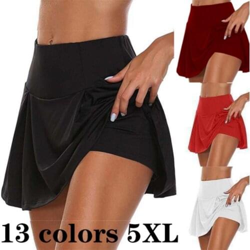 Summer Womens Plus Size Solid Mini Fake Two-Piece Leggings Soft Breathable Short Skirt Fitness Running Tennis Sports Mini Skirt