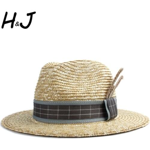 Summer Women Men Sun Hat !00% Wheat Straw Beach Hat Lady Wide Brim Boater Panama Beach Sunhat Jazz Hat