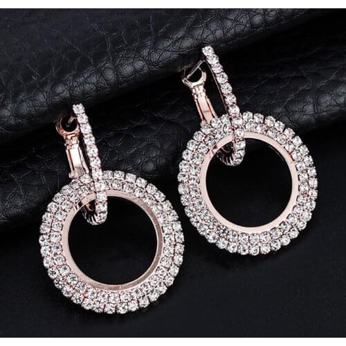 Fashion Circles Geometric Drop Earrings Round Rhombus Gold Color Rhinestone Earring lady Party Jewelry E606