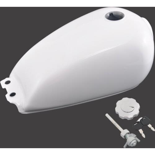 Motorcycle Universal White Vintage 9L 2.4" Cafe Racer Fuel Gas Tank with Thick Iron Cap Switch Kit Fit For Suzuki GN 125