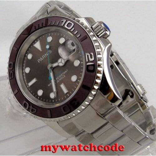 41mm Parnis gray dial date Sapphire glass Ceramic bezel miyota automatic mens watch