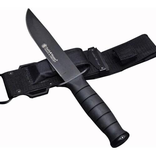DuoClang NEW SEARCH RESCUE Survival Knife Sandblasted Coating Fixed Blade Knife with Tactical Nylon Sheath