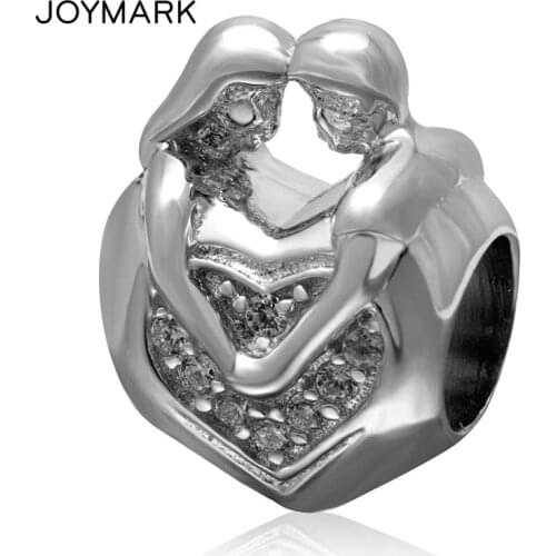 A couple Lovers Sterling Silver European Charm Beads White Zircon Heart-Shaped 925 Silver Beads Present For Couple SZPB221