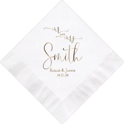 Personalized Mr and Mrs Wedding Napkins Custom Monogram Beverage Cocktail Cake Dessert Appetizers Luncheon Dinner Guest Towel