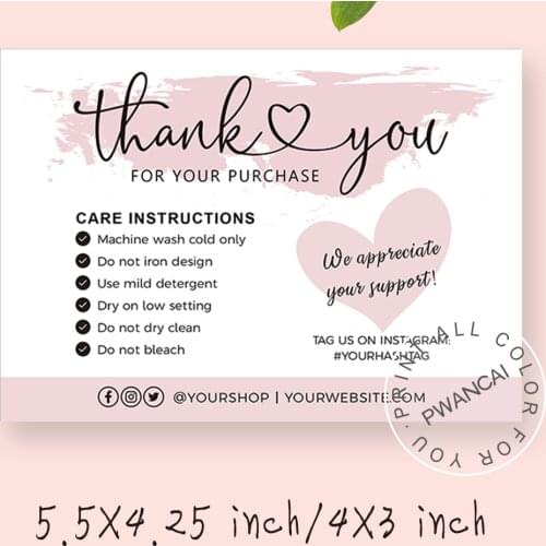 Pink Washing Instructions Card For Tshirts Template With Love,Customizable Printable Care Instructions Card,Tshirt Packaging