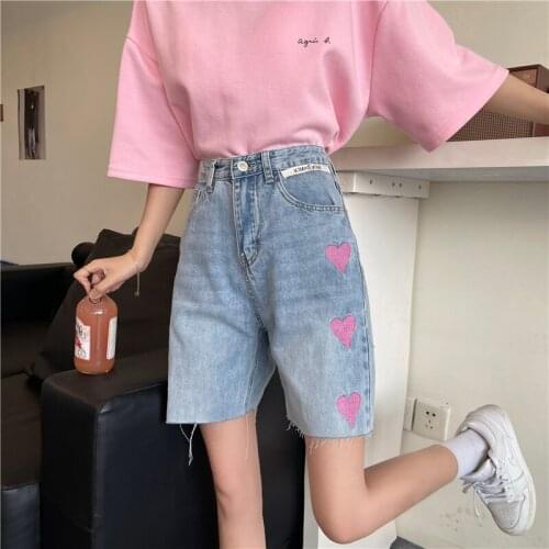 A [film] spring and summer of shorts female easy tide love ins tall waist straight jeans in wide-legged pants