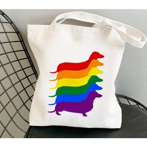 Shopper Gay Pride Dachshund LGBT Rainbow Printed Tote Bag women Harajuku shopper handbag Shoulder shopping bag Lady Canvas Bag