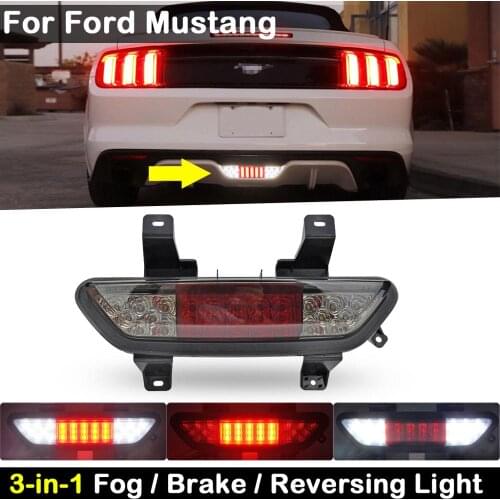 3-in-1 Smoked Lens LED Rear Fog Light Brake Lights Reverse Lamp For Ford Mustang Coupe&Convertible 2015-up