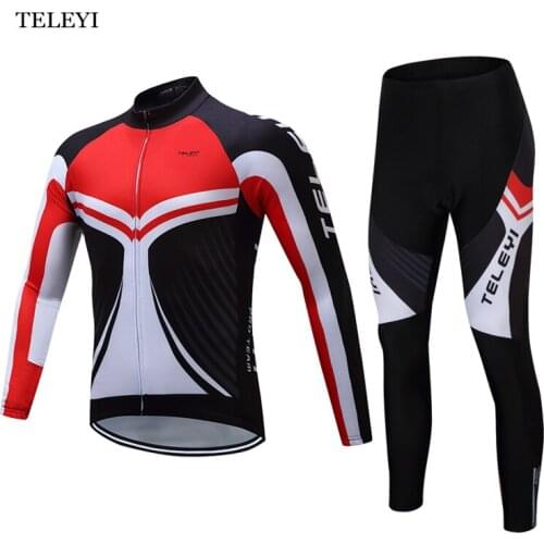 TELEYI Pro Team Ropa Ciclismo Mens Long Sleeve Autumn Cycling Jersey Sets Breathable 3D Pad Sportswear Bib Pants Cycling Clothes