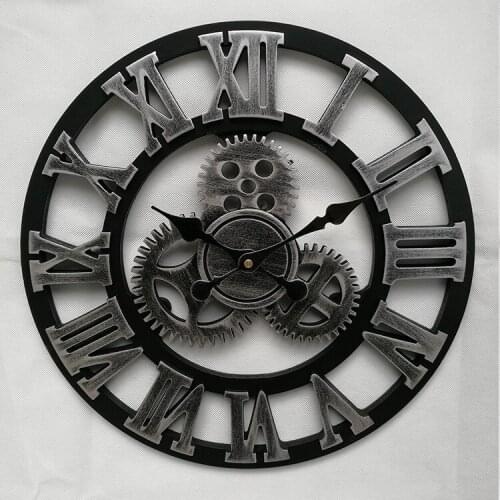 30-80Cm Living Room Cafe Quiet Decorative Quartz Clock American Wooden 3D Retro Gear Roman Clock Wall Clock Modern Design