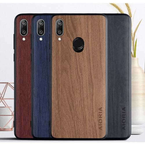 Vintage case for Huawei Y7 Prime 2019 TPU+PC+woodLike PU leather skin covers coque fundas case for Y7 Prime 2019