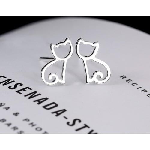 High Quality Hypoallergenic Silver Color Earring Fashion Piercing Cat Stud Earrings Gift For Women Girls eh370
