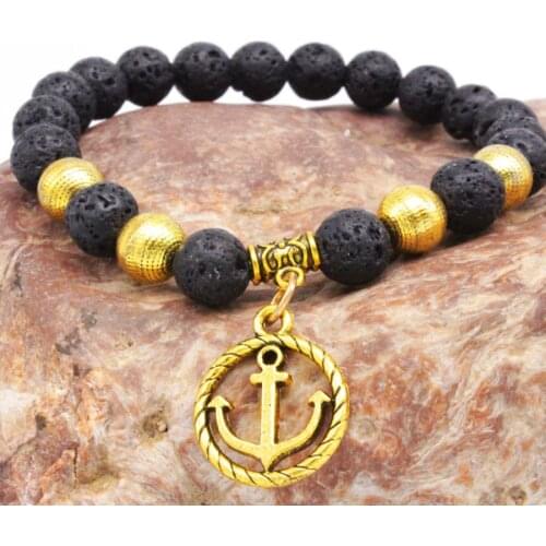 Wv003 Wholesale Black Volcanic Lava Stone Tiger Eye 8mm Beaded bracelet Anchored bracelets For Men Fashion personality Jewelry