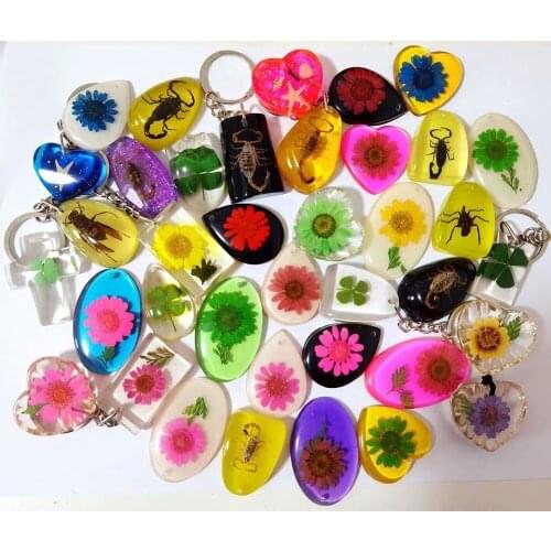YQTDMY 12 pcs mixed design scorpion star keychain mixed flower clover Specimen keychain Crafts