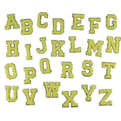 Yellow Chenille Gritt Letter Patches Towel Embroidery English Alphabet Sewing Sticker Child Women Clothing Name DIY Accessory